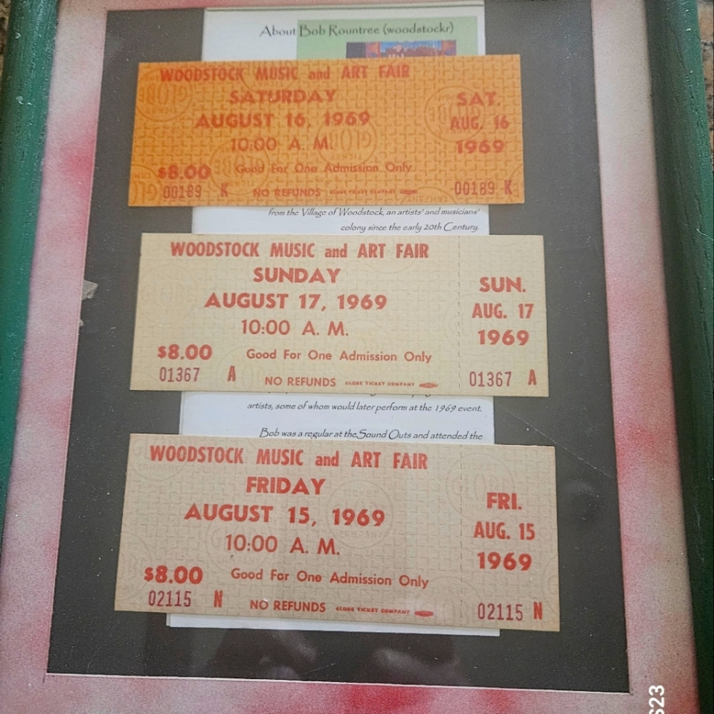 Vintage Woodstock Music and Art Fair Ticket Set in Black Frame